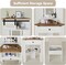 Small Vanity Desk Set with Mirror and Lights Corner Makeup Vanities Set with Drawers for Compact Space Farmhouse White Make up Dressing Table with Storage Stool for Bedroom